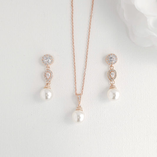 Rose Gold Pearl Jewellery Set: Perfect for Blush, Nude & Champagne Wedding Tones- Gwen