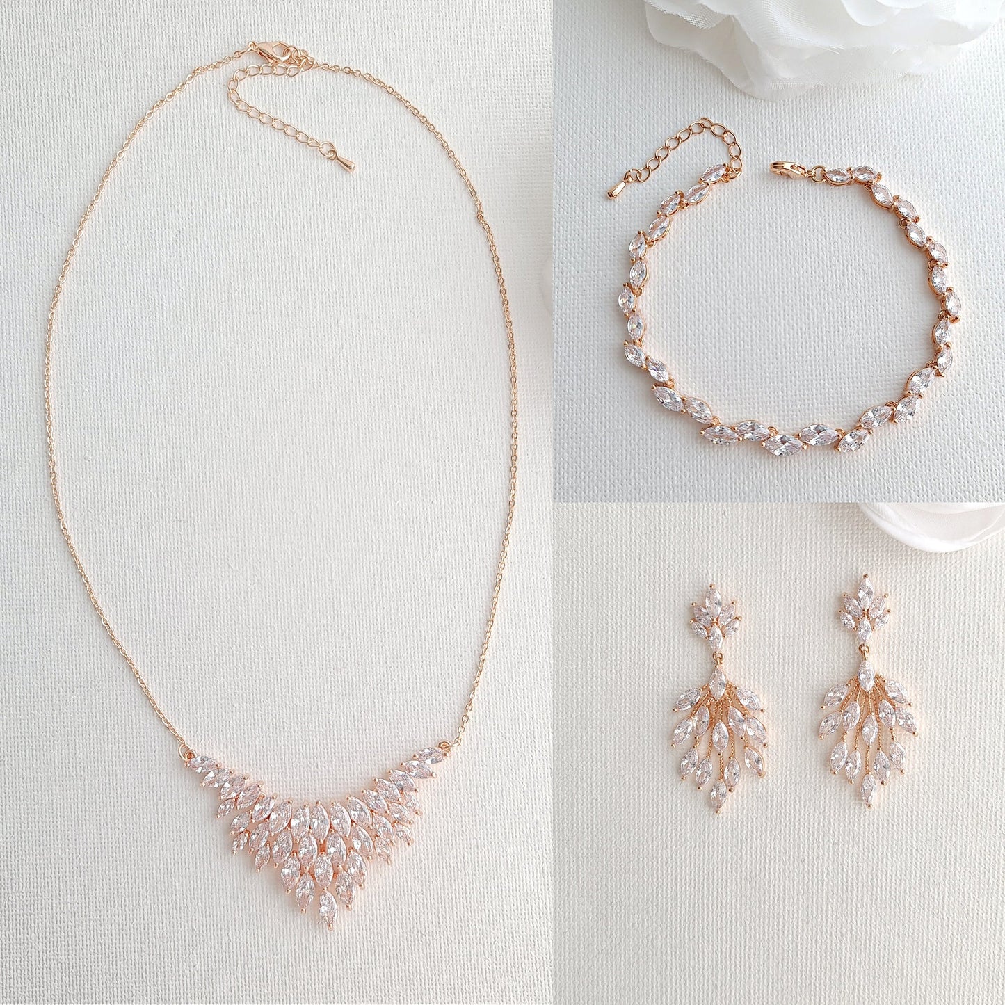 CZ Leaf Gold Jewellery Set for Weddings-Belle