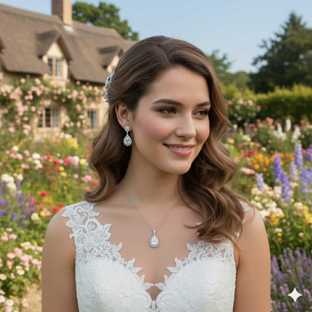 Rose Gold Bridal Jewellery Set with Clipon Earrings - Raya