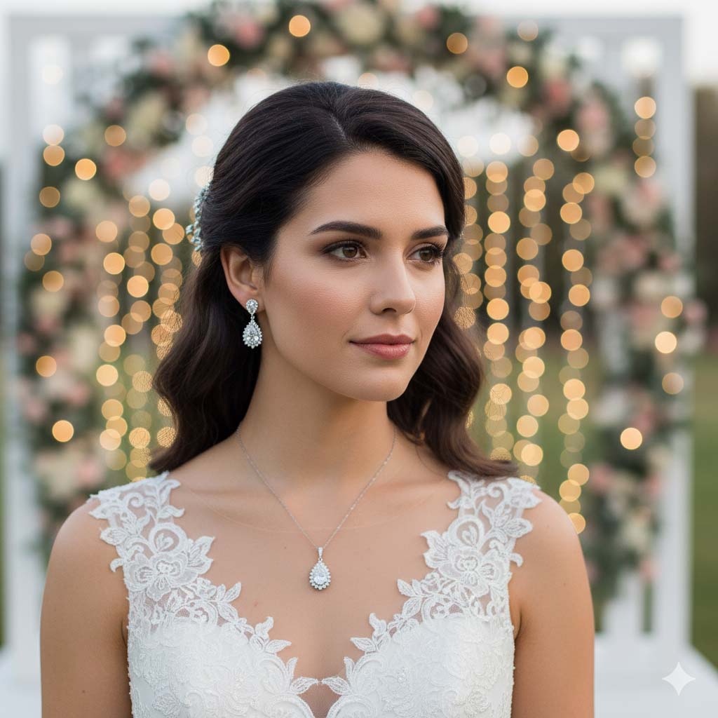 Rose Gold Bridal Jewellery Set with Clipon Earrings - Raya