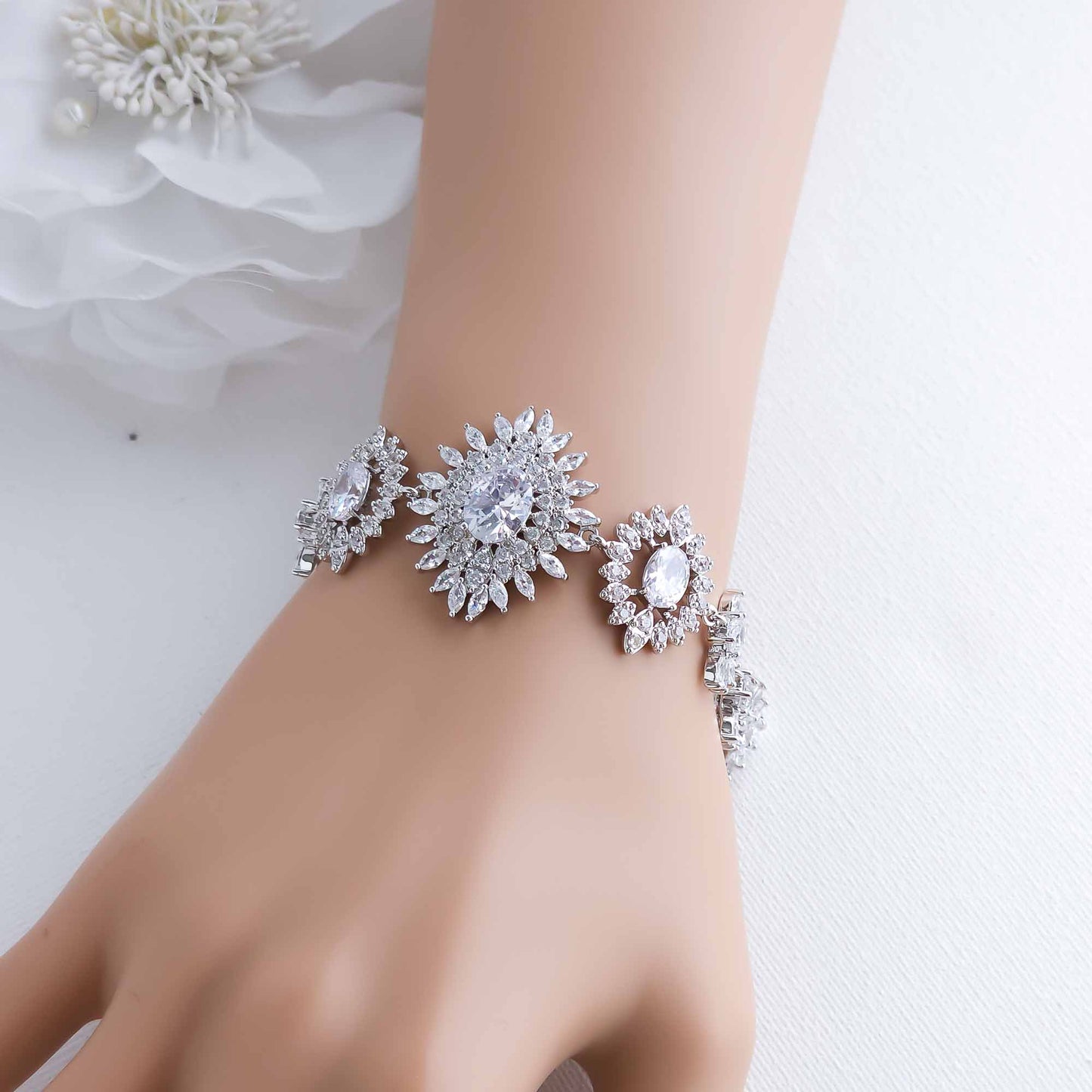 Bold Statement Bracelet in Silver and Cubic Zirconia-Samantha