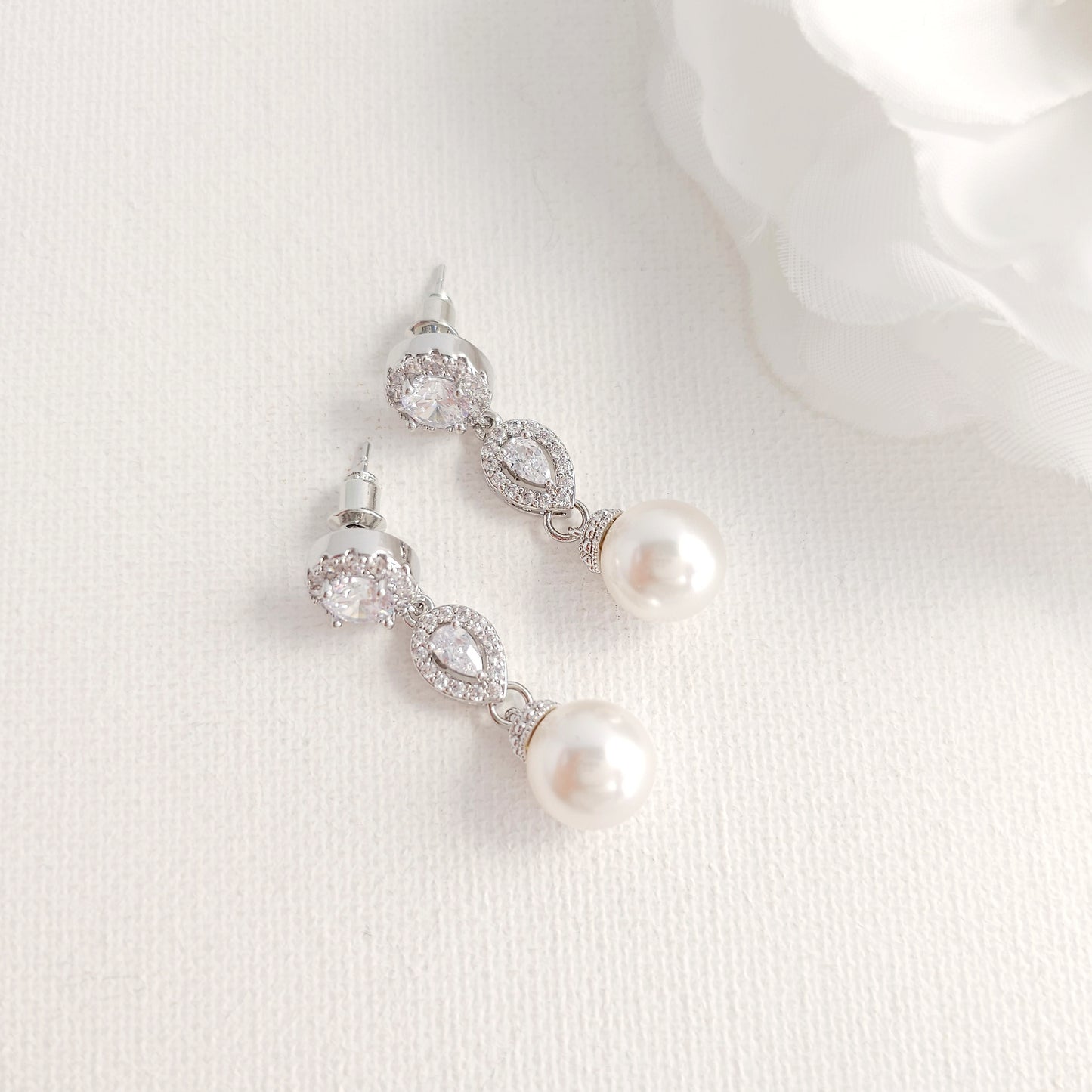 Silver CZ & Pearl Bridal Jewellery Set- Gwen