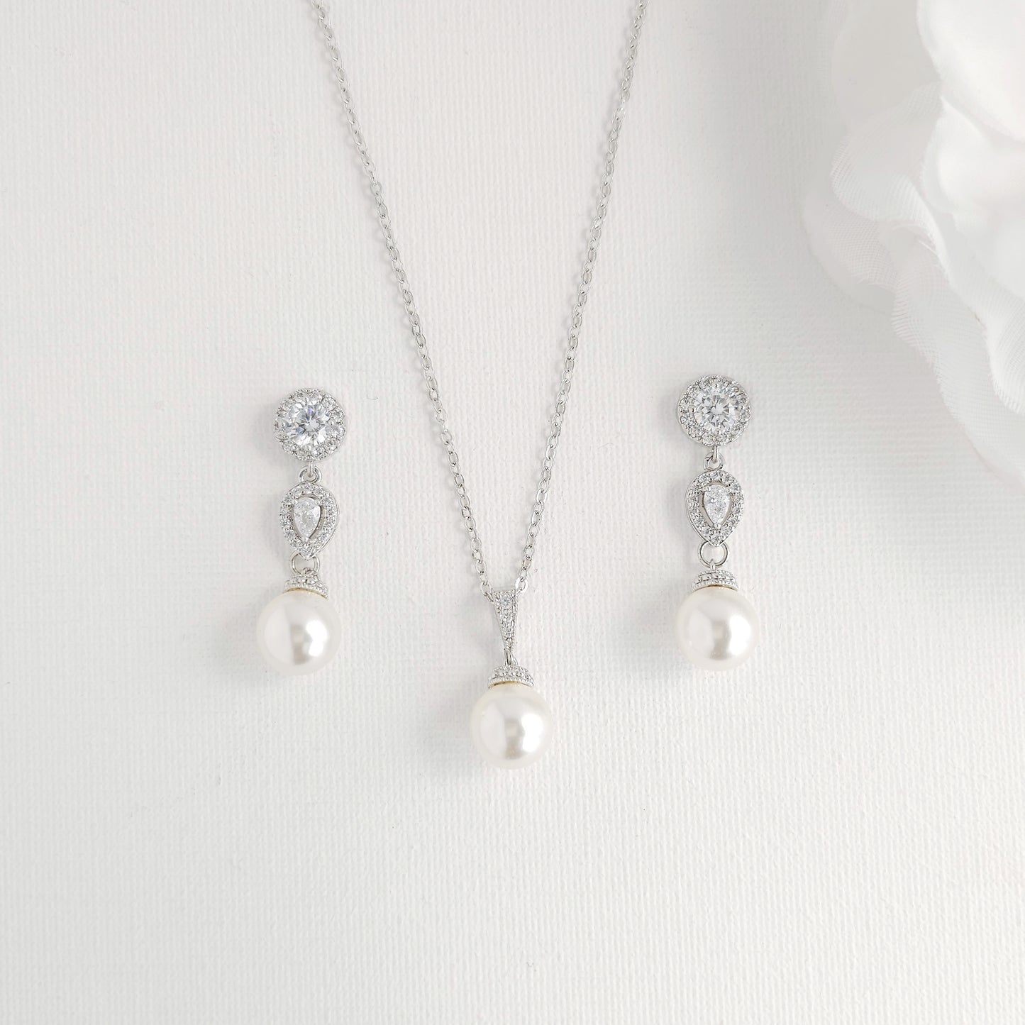 Silver CZ & Pearl Bridal Jewellery Set- Gwen