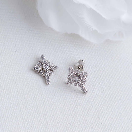 Small Silver Cross Earrings-Josie
