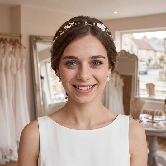 Pearl and Floral Rose Gold Hair Vine Wedding Headpiece - Zaneta