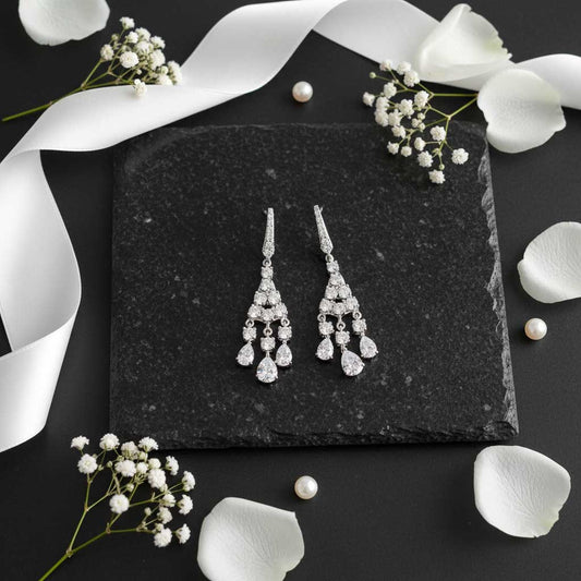Small Dangle Chandelier Earrings | Petite Crystal Wedding & Guest Jewellery - Ciara