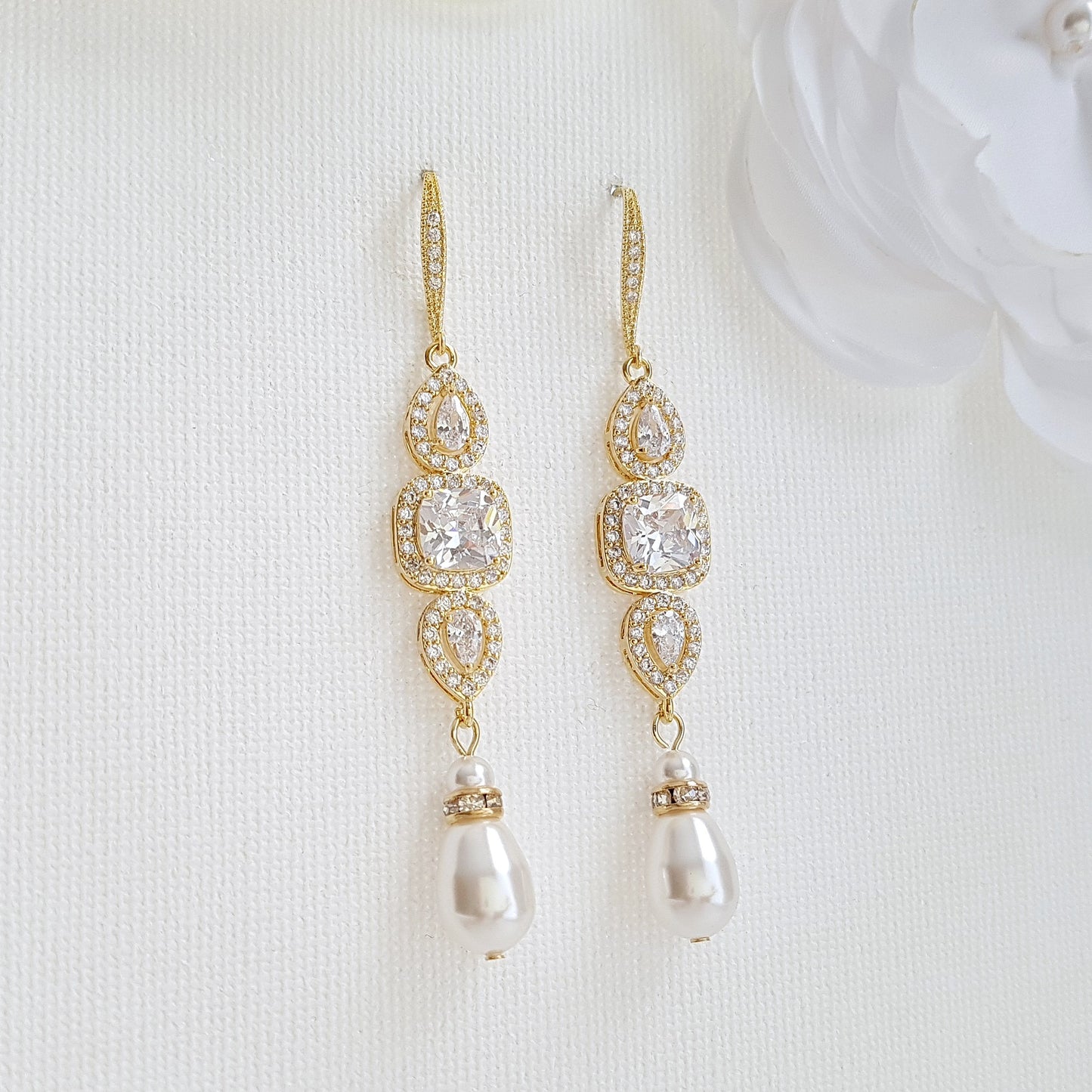 Pearl Drop Long Dangle Earrings for Weddings-Gianna