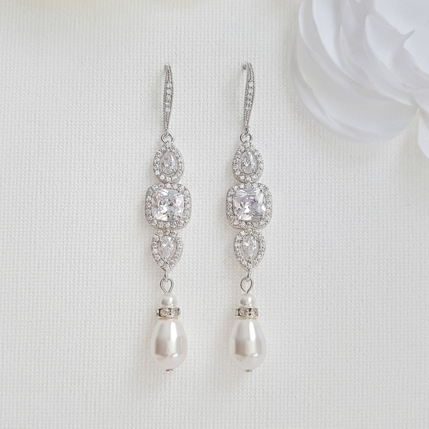 Pearl Drop Long Dangle Earrings for Weddings-Gianna