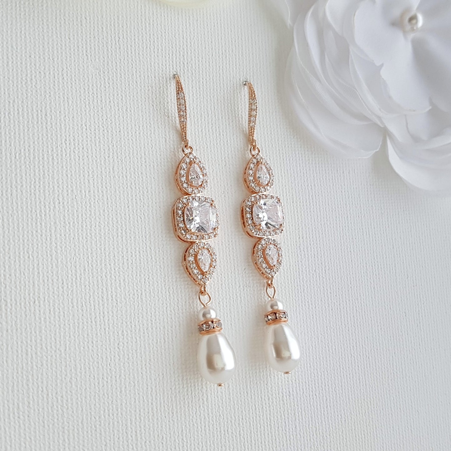 Pearl Drop Long Dangle Earrings for Weddings-Gianna