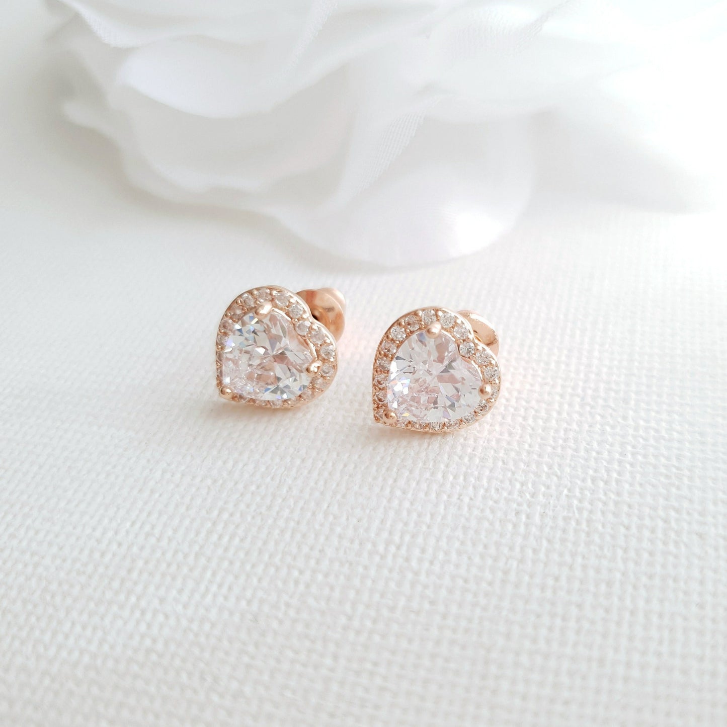 14K Gold Cubic Zirconia Heart Earrings Studs -Diana