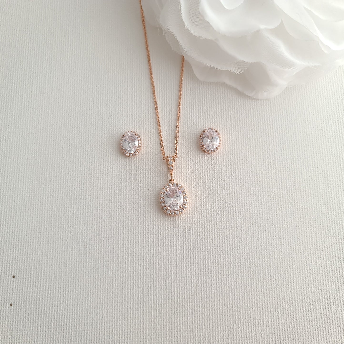 Halo Oval Stone Gold Bridal jewellery Set- Emily