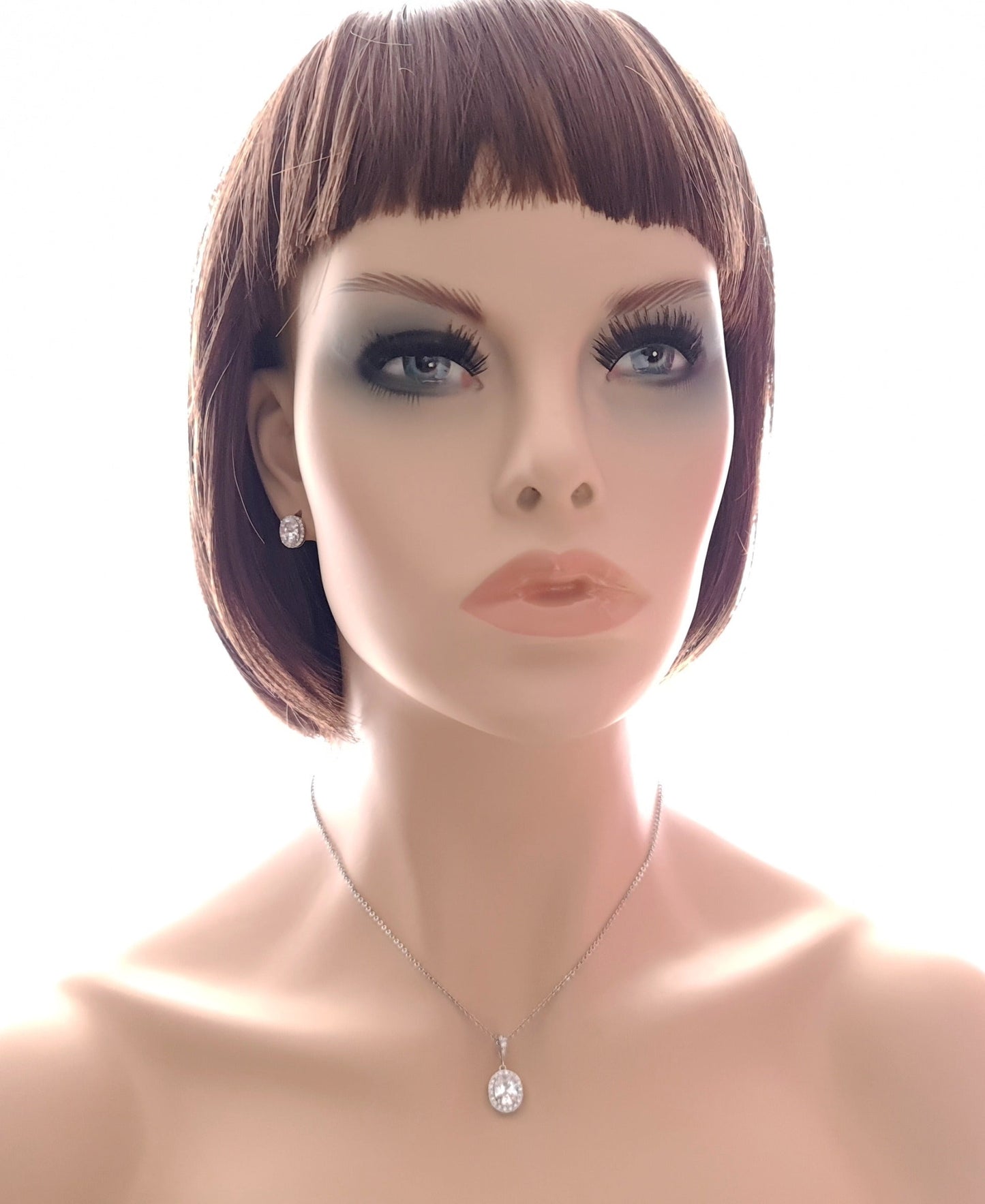 Brides & Bridesmaids Oval Stud Earrings and Necklace Set-Emily