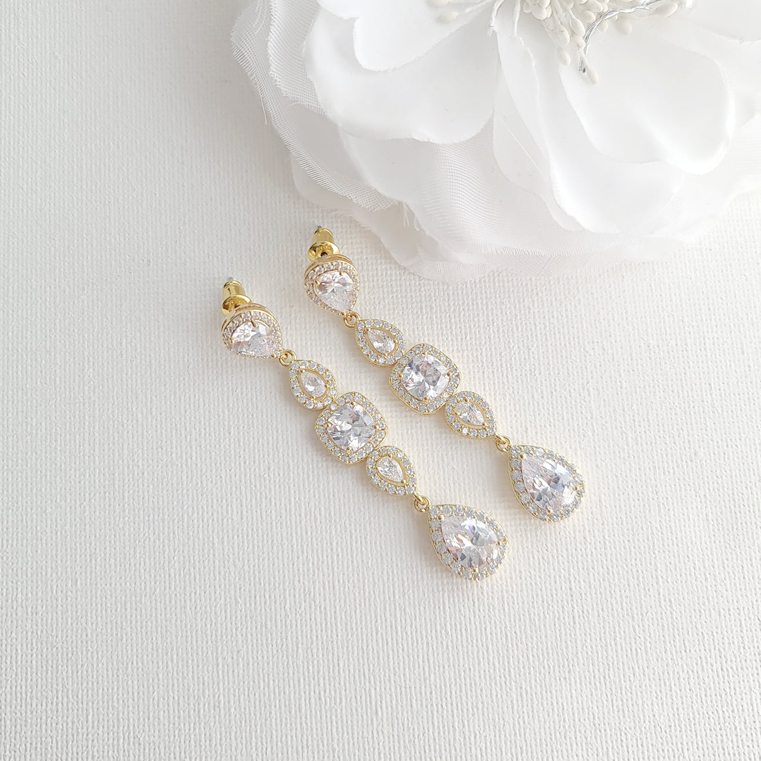 Long Gold Pendant Necklace Set for Wedding-Gianna