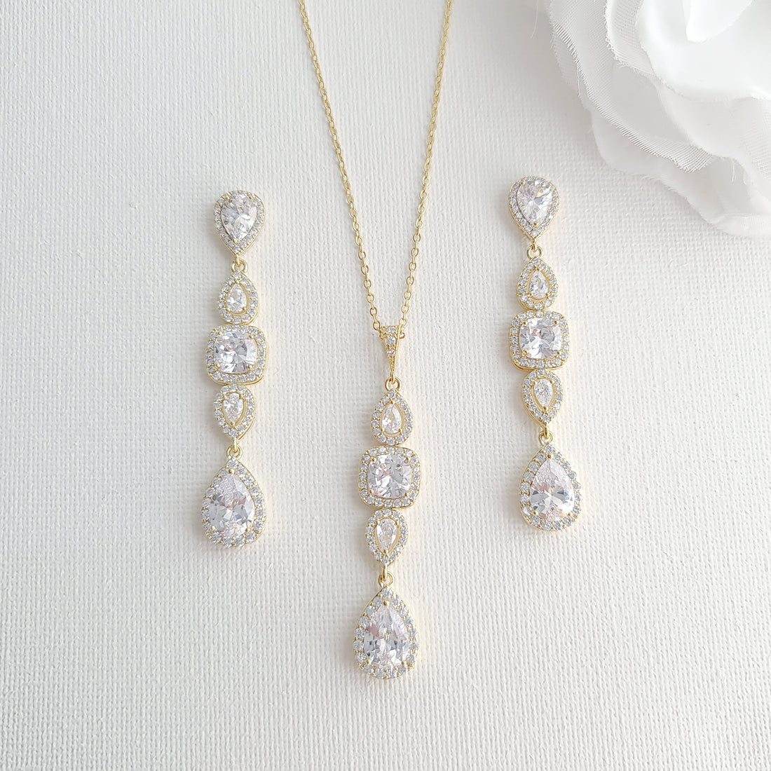 Long Gold Pendant Necklace Set for Wedding-Gianna