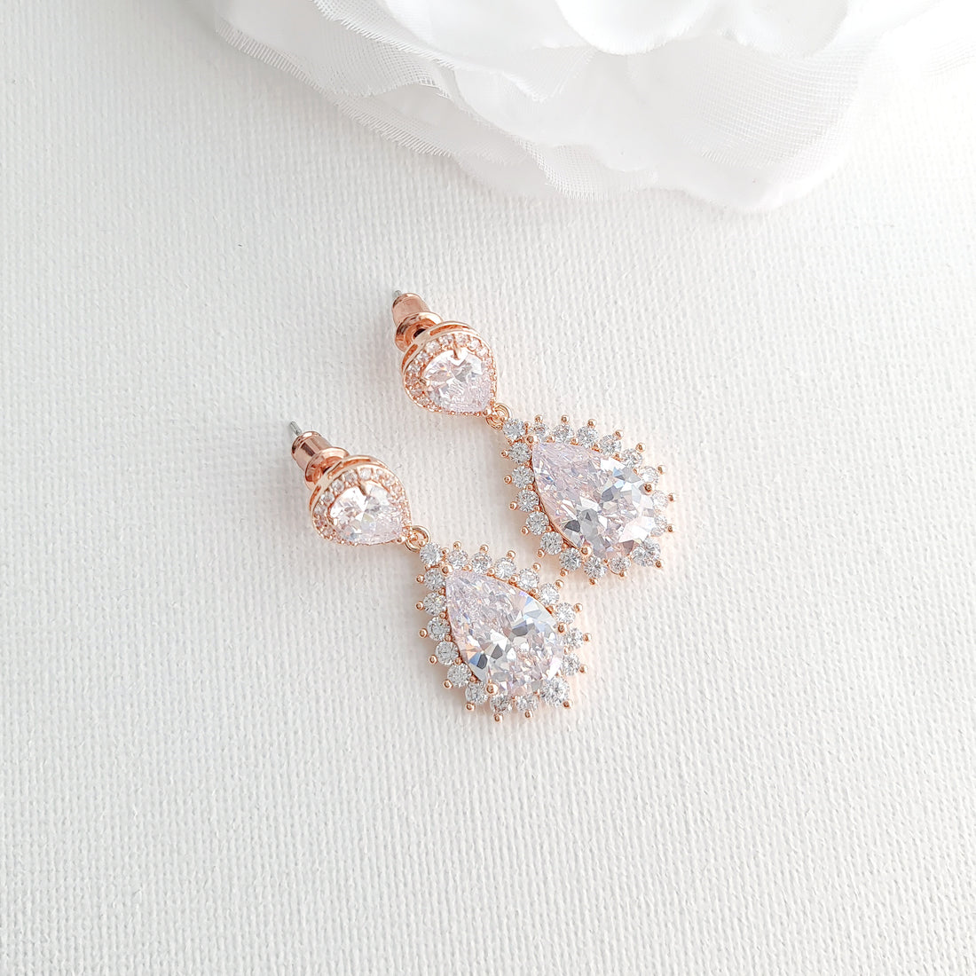 Teardrop Rose Gold Earrings For Weddings-Raya