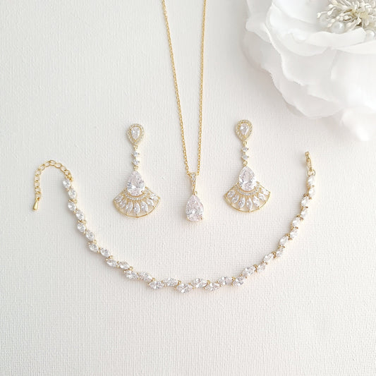 Gold and Cubic Zirconia Jewellery Set-Ilana
