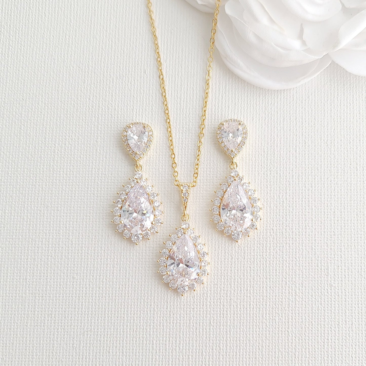 Wedding Jewellery Set in Rose Gold and Crystals-Raya