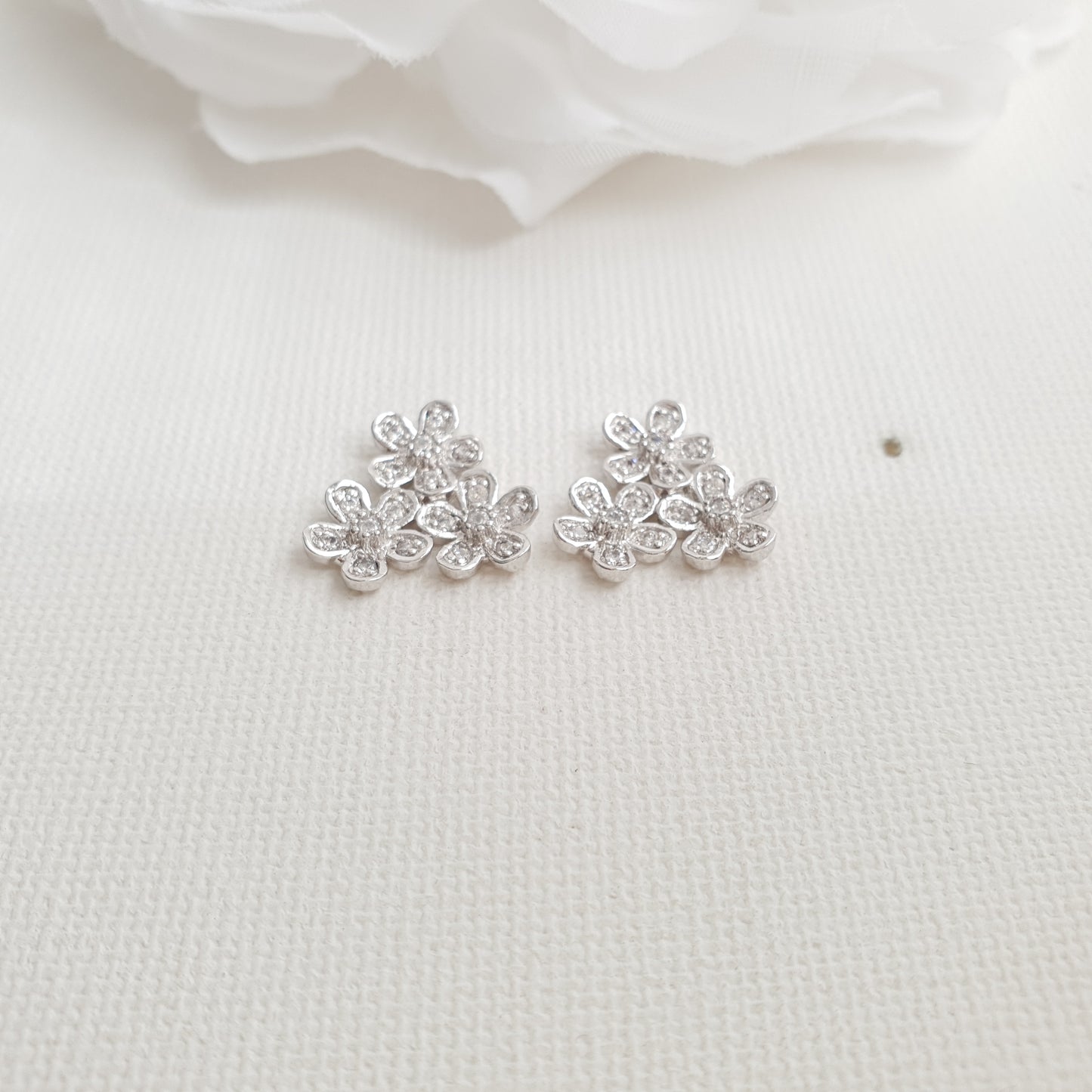 Silver Flower Stud Earrings-Charlotte