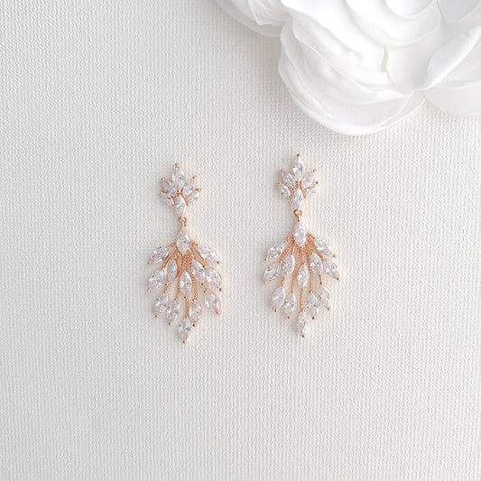 Chandelier Earrings for Weddings in Rose Gold-Belle