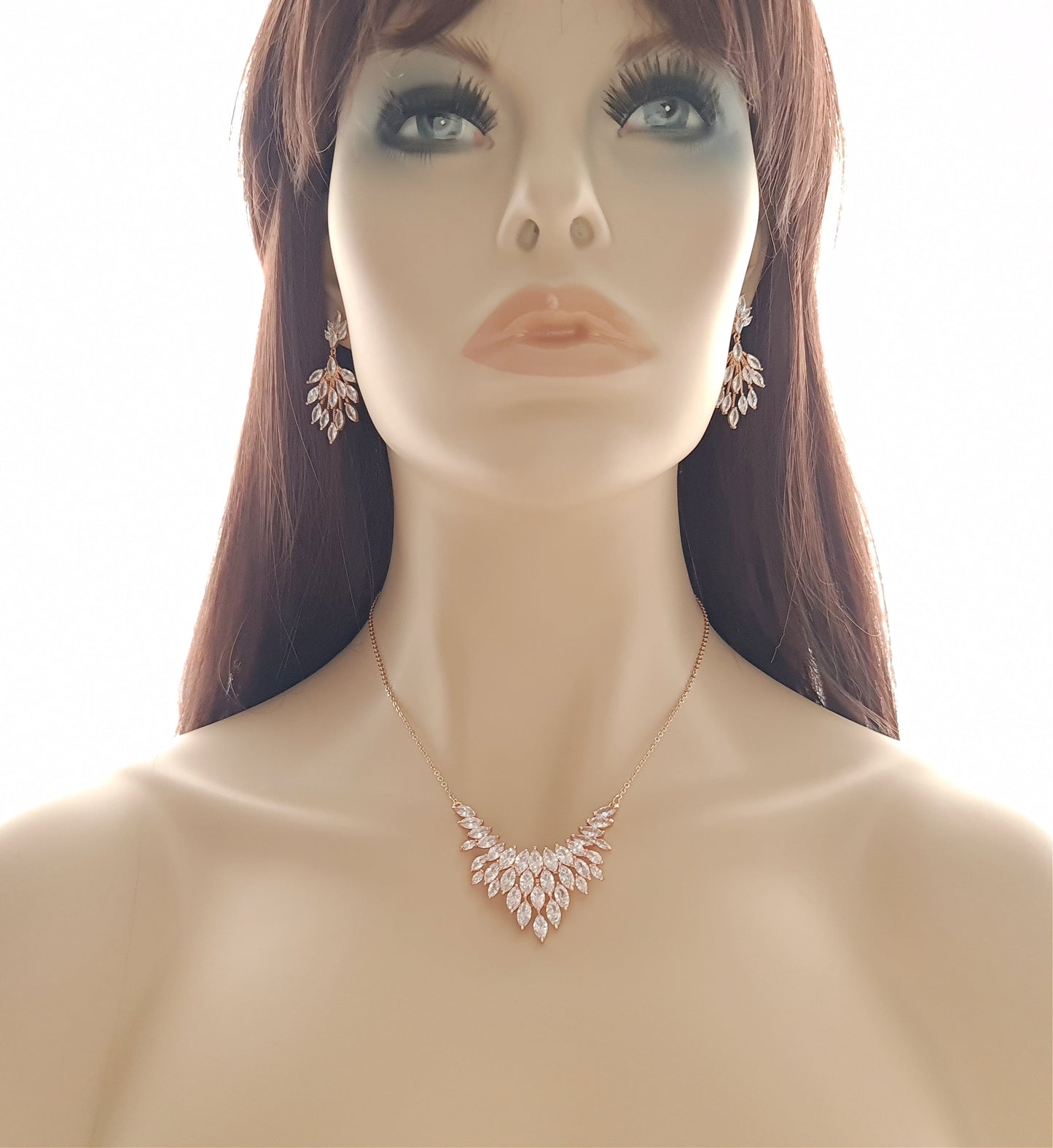 V Shaped Marquise Cluster Pendant Necklace in Rose Gold-Belle