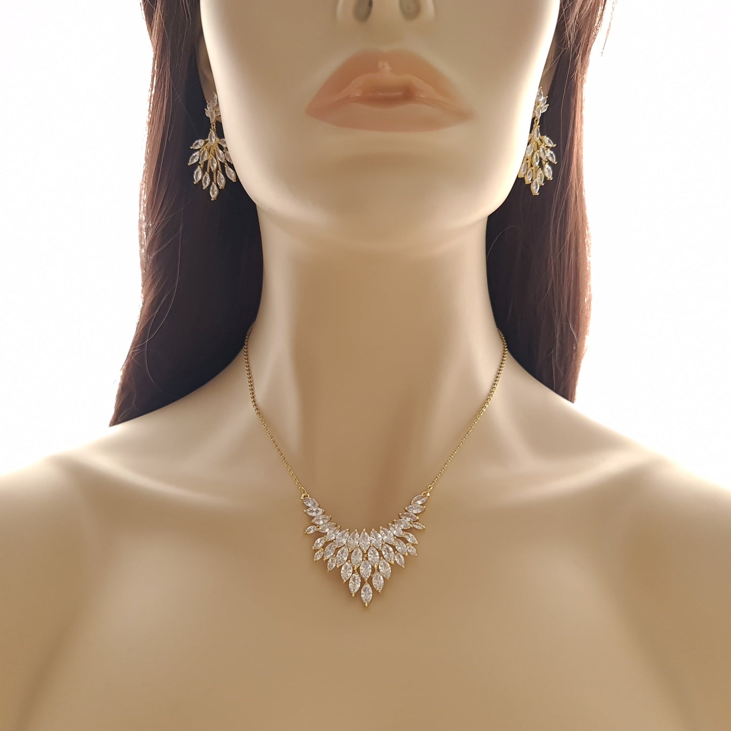 V Shaped Marquise Cluster Pendant Necklace in Rose Gold-Belle