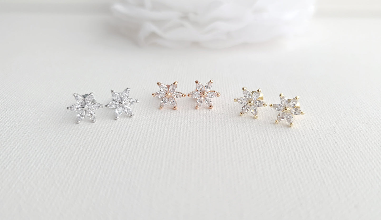 Small Flower Stud Earrings for Wedding & Flower Girls - Trisha