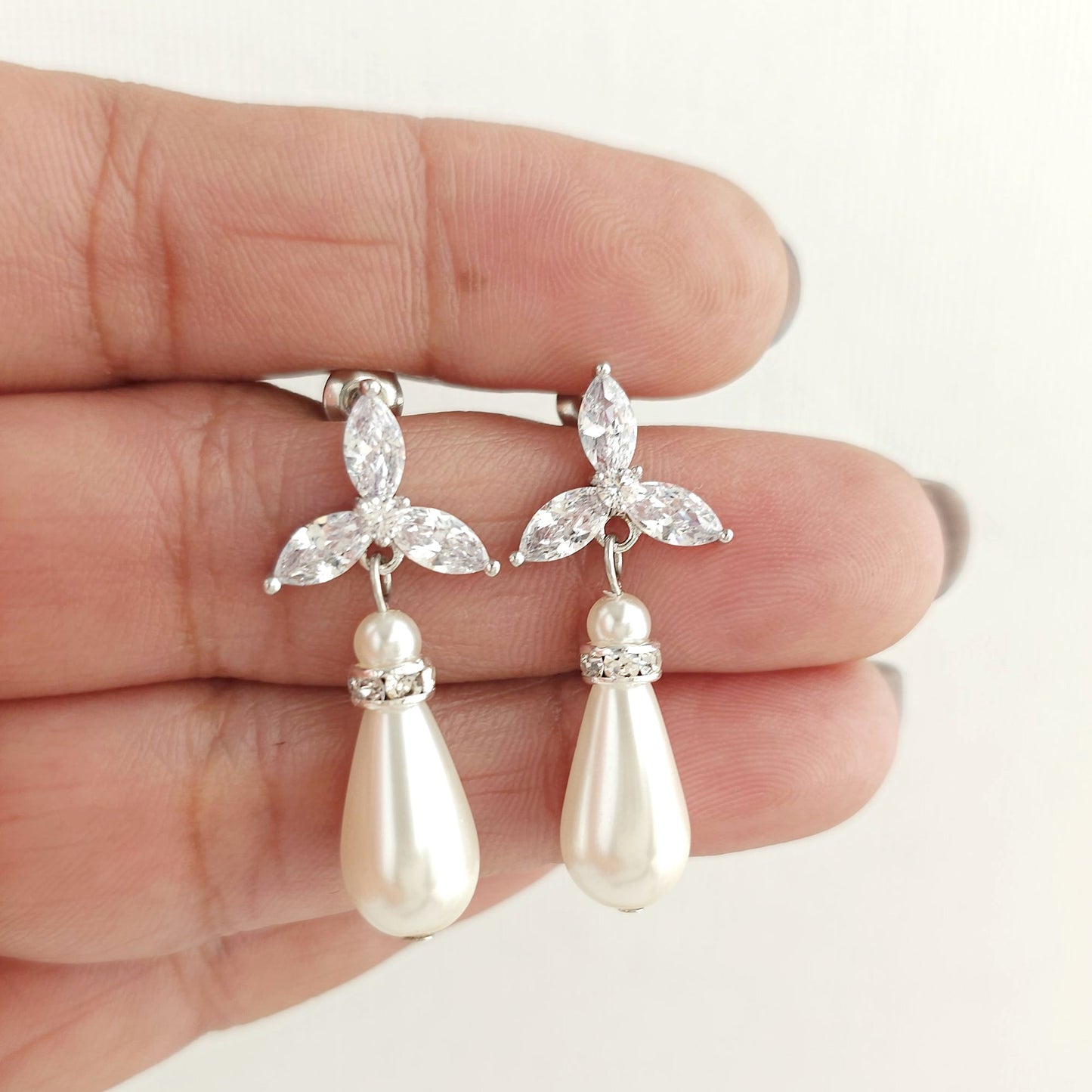 Simple Pearl Earrings for Weddings- Flora