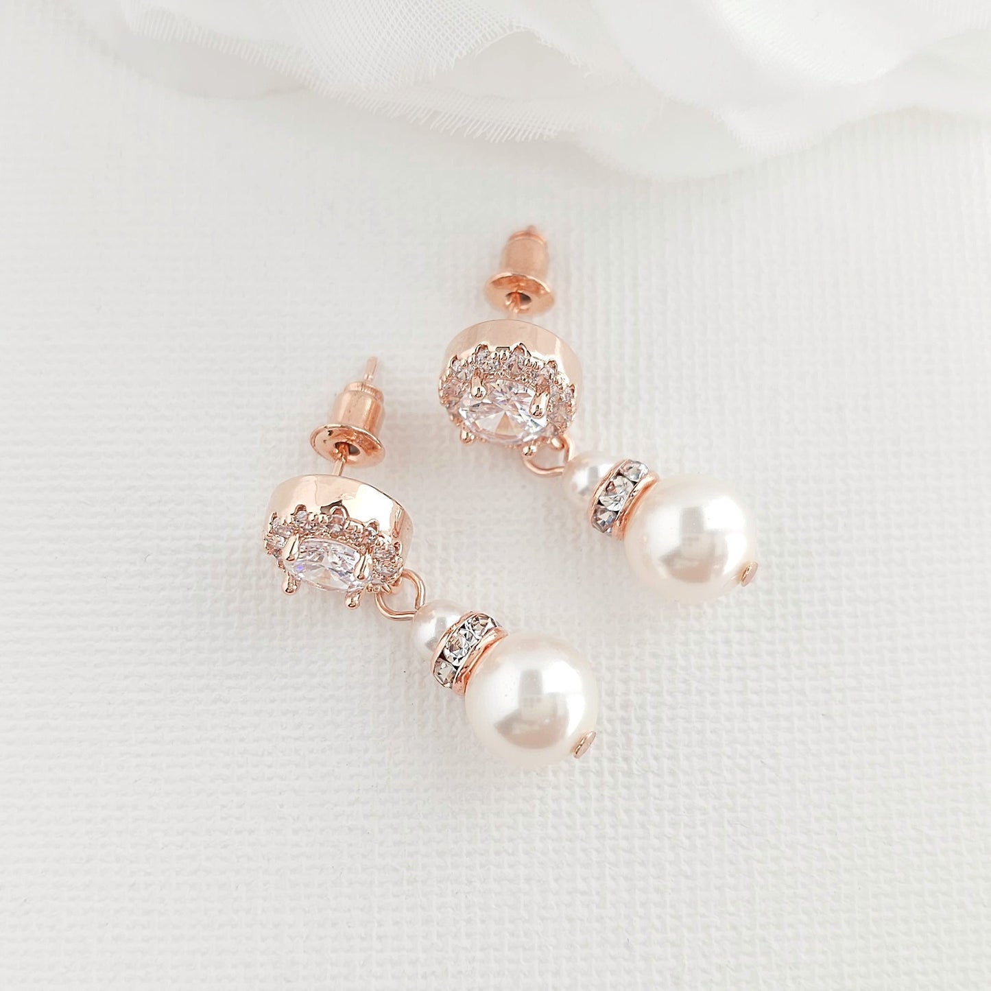 Earrings, Necklace Bracelet Set in Pearls for Weddings in Rose Gold-AVA