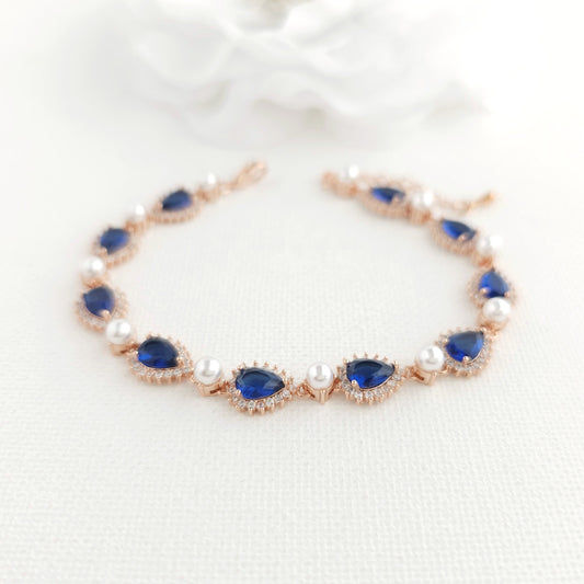 Blue Bracelet in Rose Gold with Pearls-Aoi
