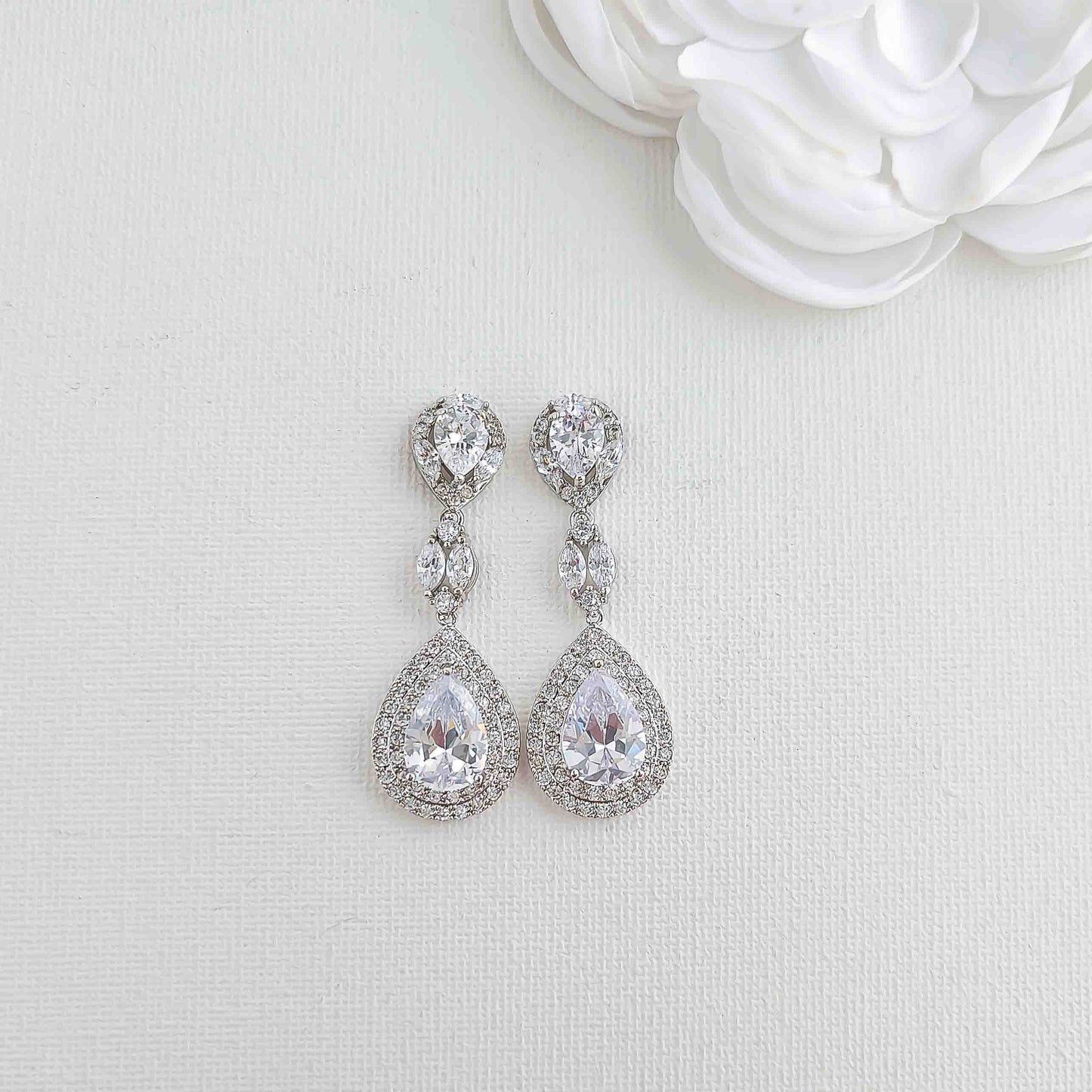 CZ Teardrop Dangling Earrings for Brides-Alba