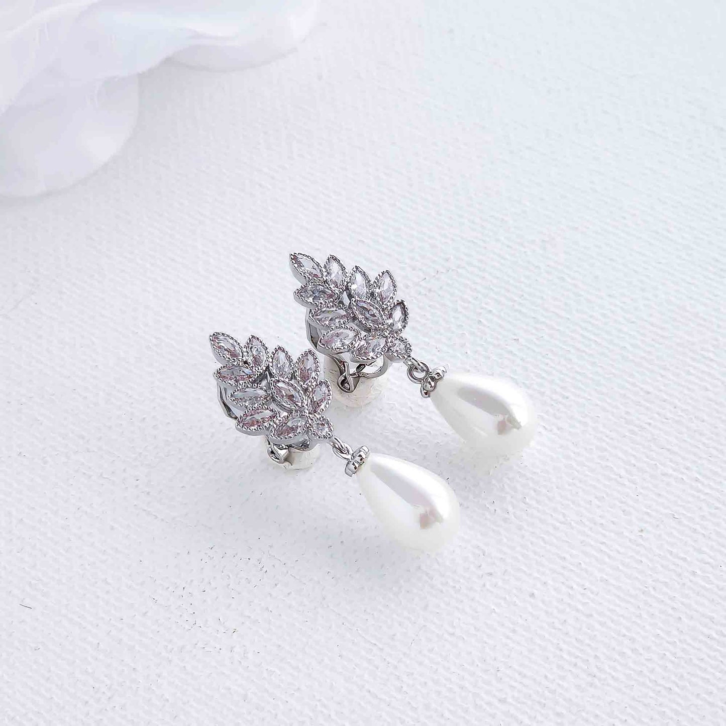 Wedding Clip on Earrings with Teardrop Pearls-Becca