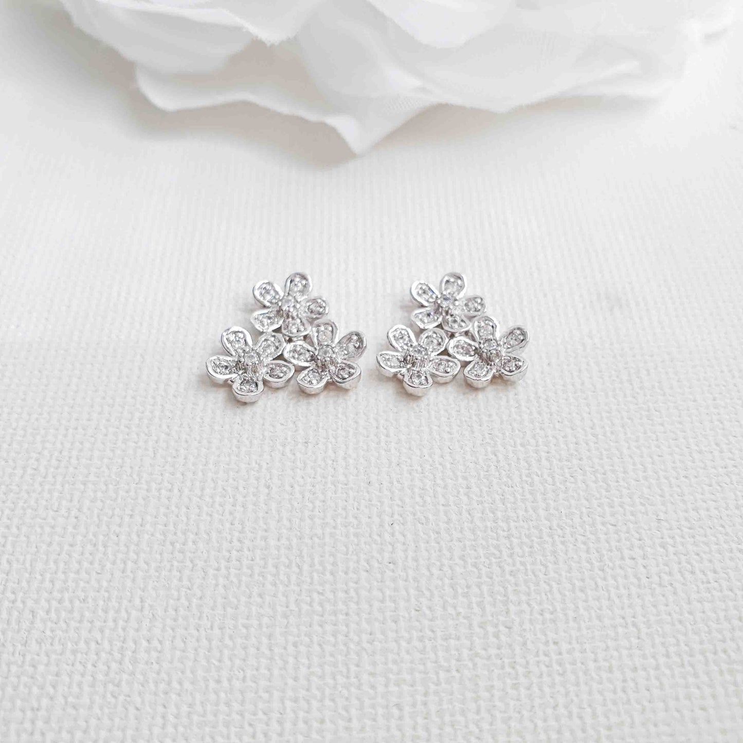 Silver Flower Stud Earrings-Charlotte