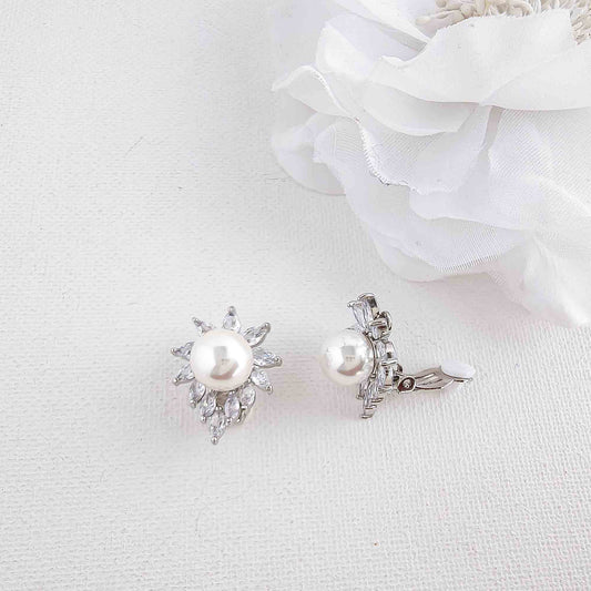 Pearl Stud Clip On Earrings-Caroline