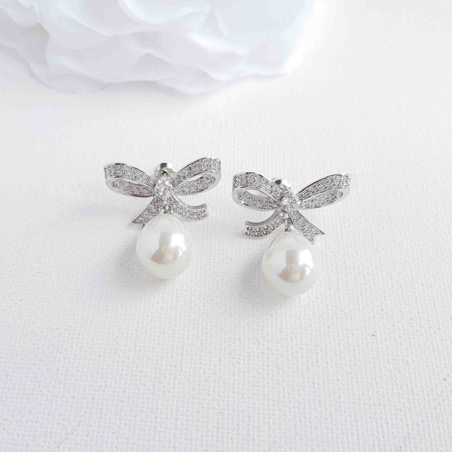 Bow Earrings with Pearl Drops-Delilah