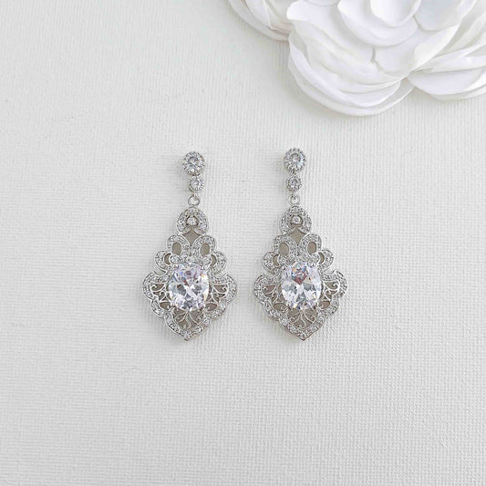 Vintage-Inspired Chandelier Cubic Zirconia Earrings for Brides & Special Events - Eloise