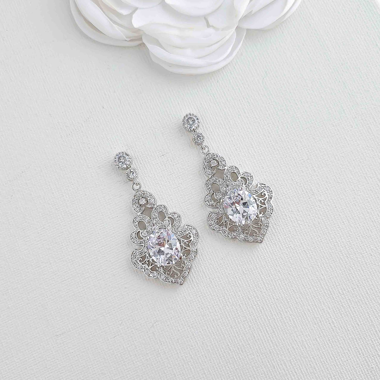 Vintage-Inspired Chandelier Cubic Zirconia Earrings for Brides & Special Events - Eloise