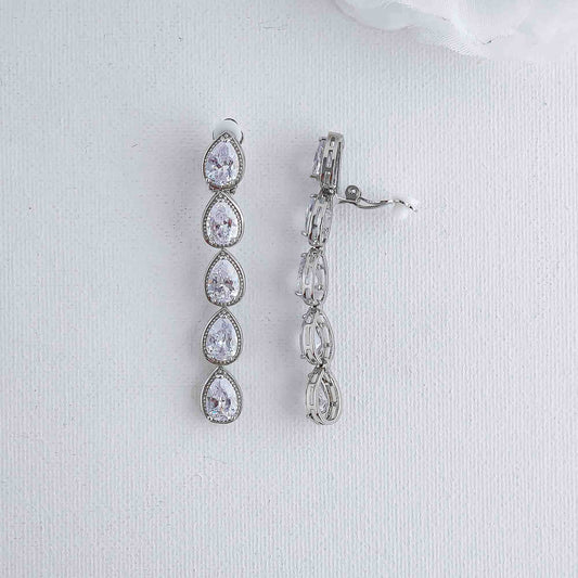 Long Clip-On Earrings With Teardrops-Elsa