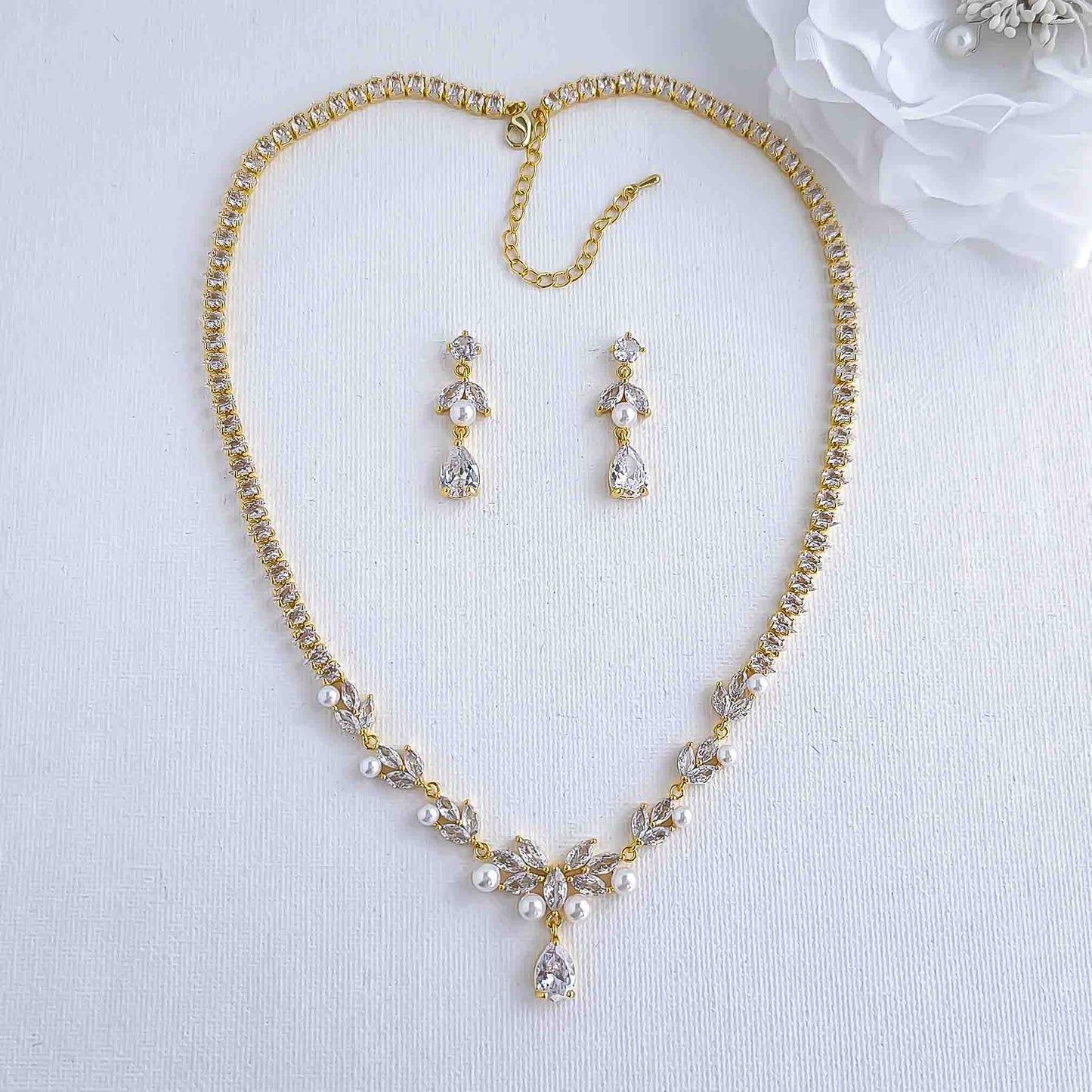 Pearl Wedding Jewellery Set of Necklace and Earrings-Jenna
