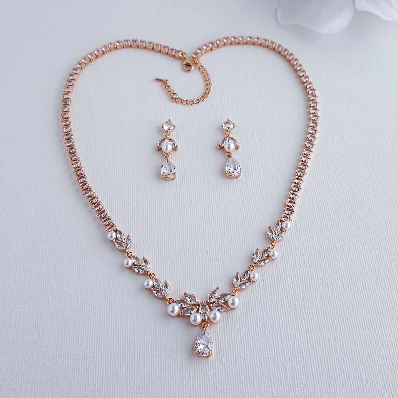 Pearl Wedding Jewellery Set of Necklace and Earrings-Jenna