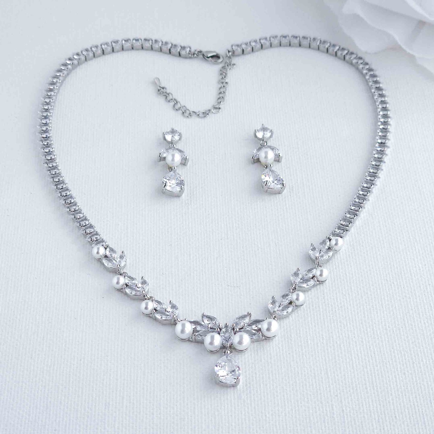 Pearl Wedding Jewellery Set of Necklace and Earrings-Jenna