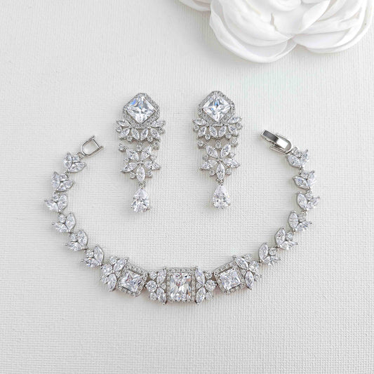 Drop Earrings and Bracelet Set for Wedding-Lacie