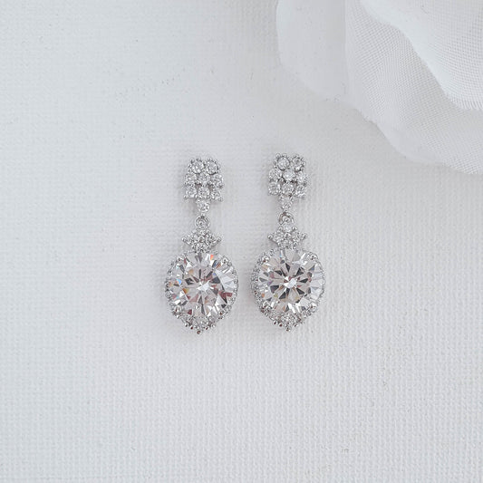 Brilliant Cubic Zirconia Drop Earrings with Rhodium Plated Silver Finish-Mandy