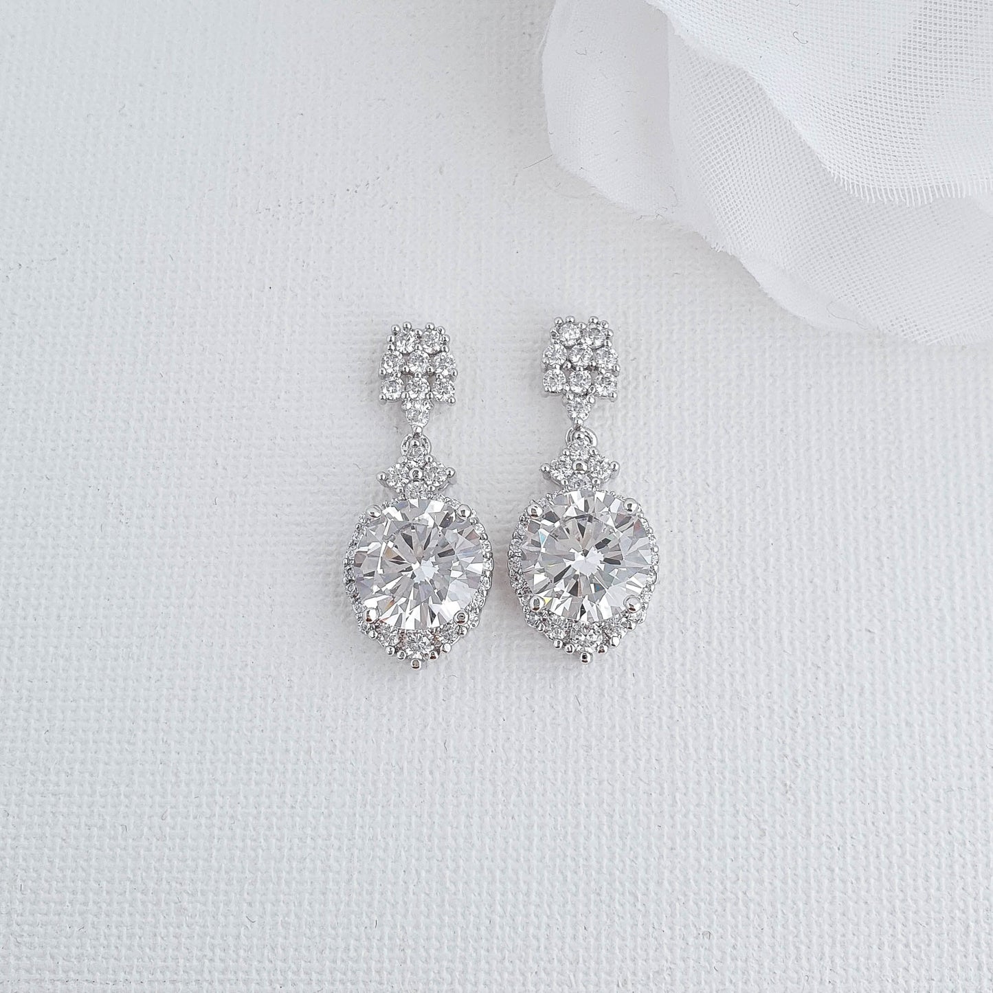 Brilliant Cubic Zirconia Drop Earrings with Rhodium Plated Silver Finish-Mandy