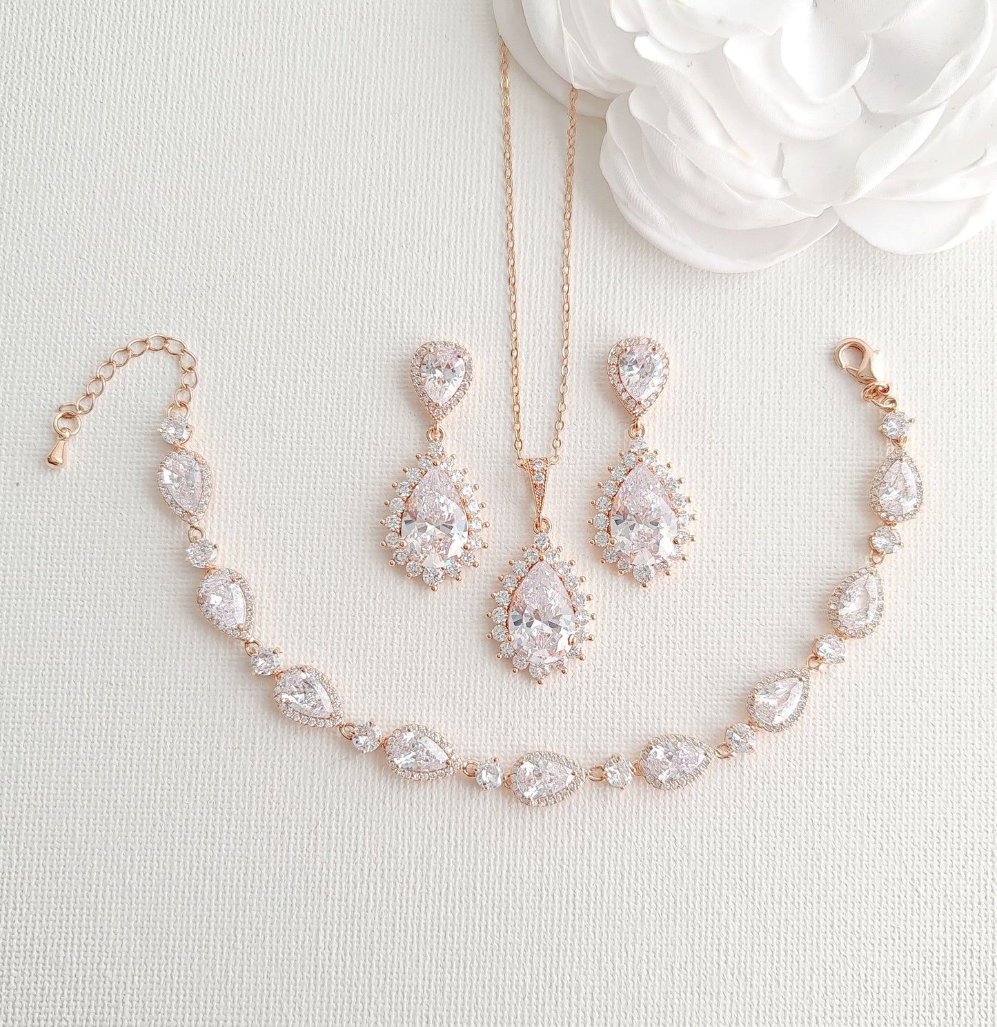 Wedding Jewellery Set in Rose Gold and Crystals-Raya