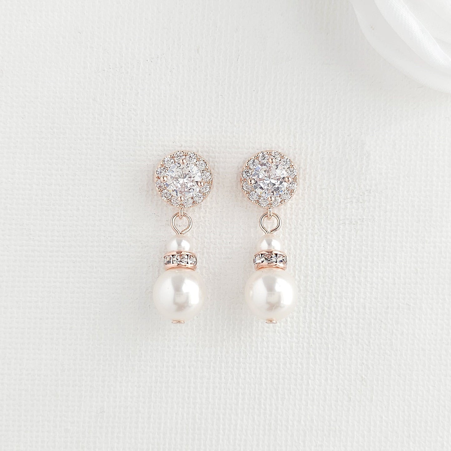 Earrings, Necklace Bracelet Set in Pearls for Weddings in Rose Gold-AVA