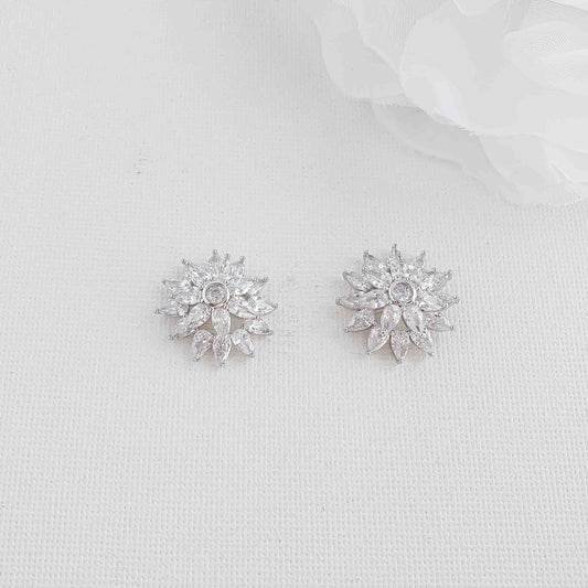 Flower Stud Earrings in Cubic Zirconia-Ruth