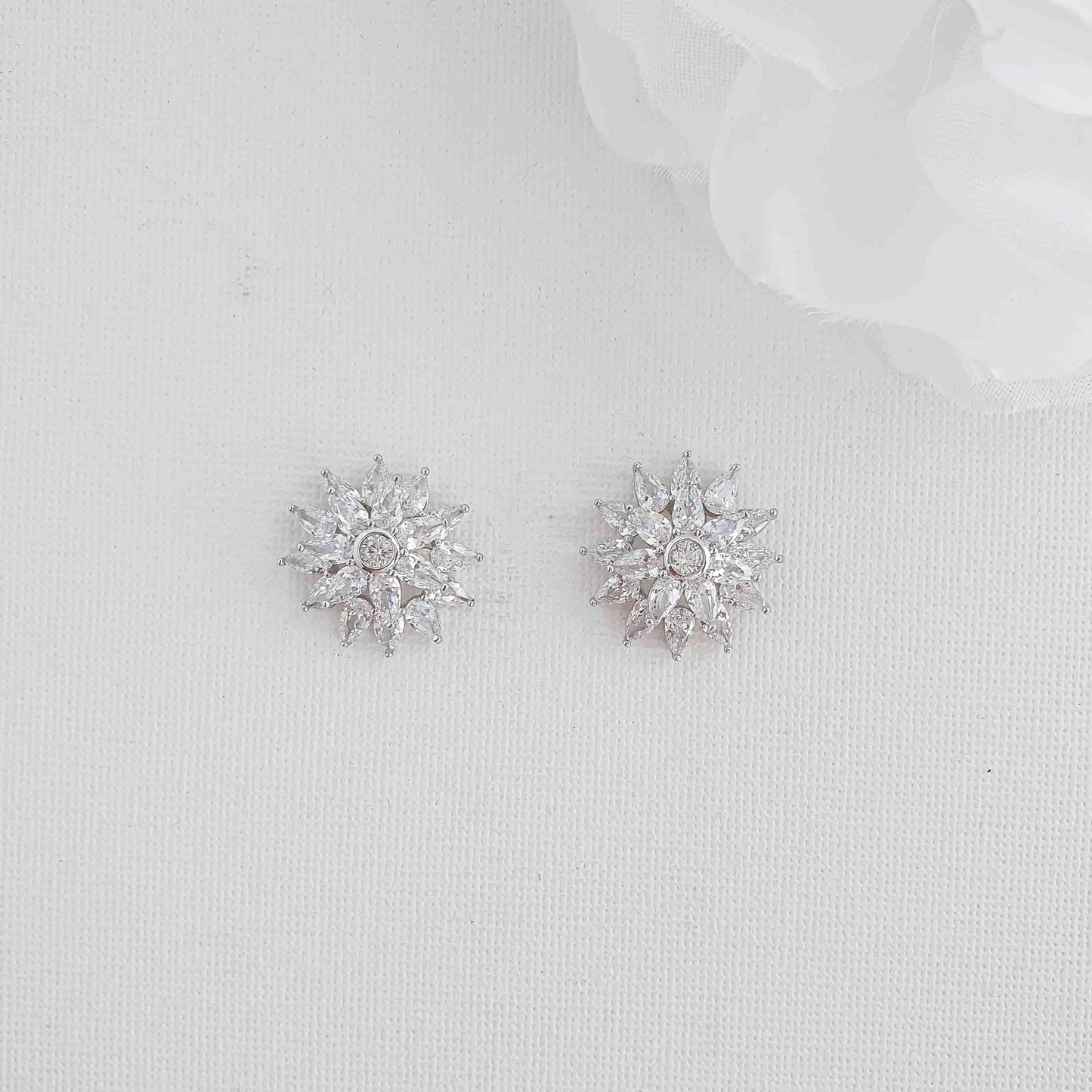 Flower Stud Earrings in Cubic Zirconia-Ruth