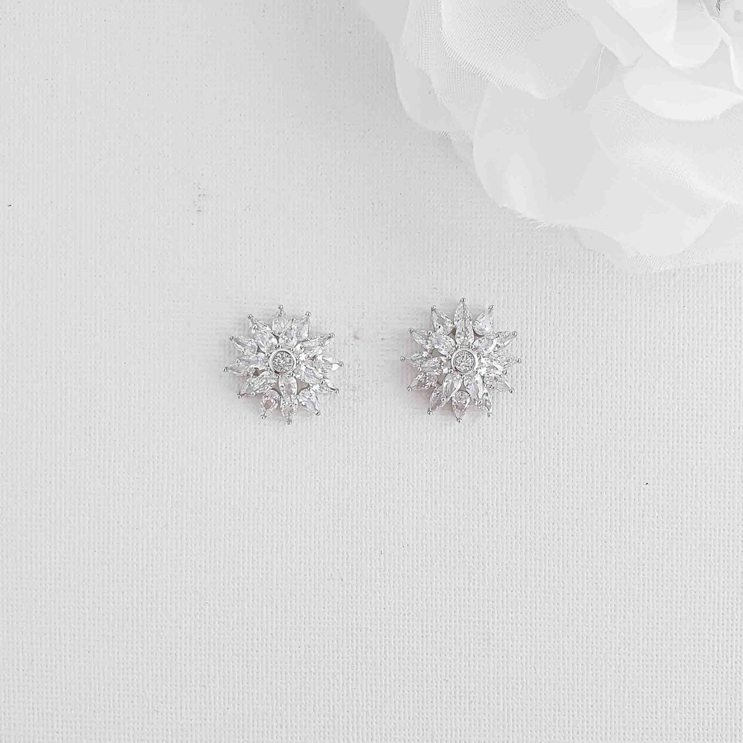 Flower Stud Earrings in Cubic Zirconia-Ruth