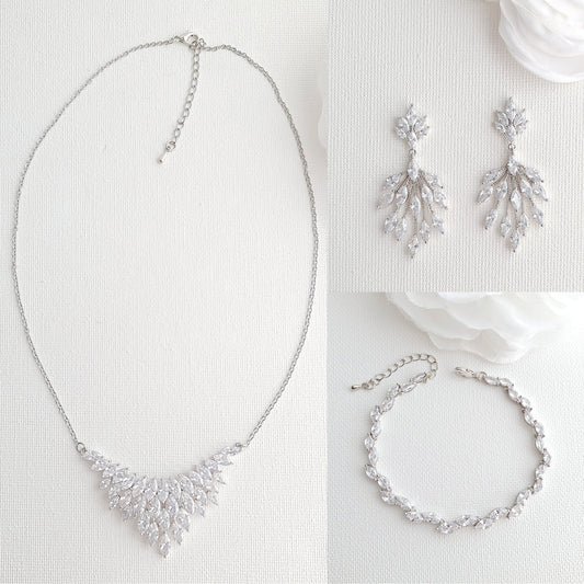 Leaf Earring Necklace Bracelet Set for Weddings-Belle
