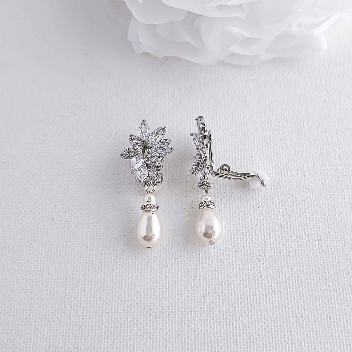 Pearl Clip On Earrings for Brides-Sonia